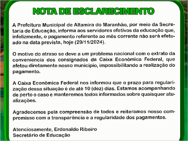 Prefeitura de Altamira-MA - Nota de Esclarecimento